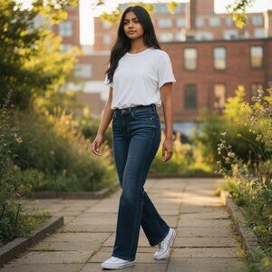 NYDJ Womens Size 8 Dark Wash Stretch Pockets Boot Cut Wide Leg Denim Jeans